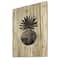 Designart - Black and White Tropical Leaf On Striped I - Modern Print on Natural Pine Wood